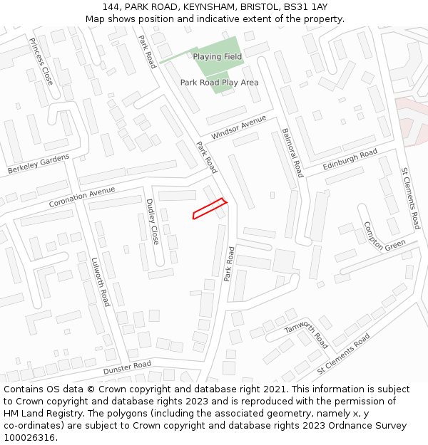 144, PARK ROAD, KEYNSHAM, BRISTOL, BS31 1AY: Location map and indicative extent of plot