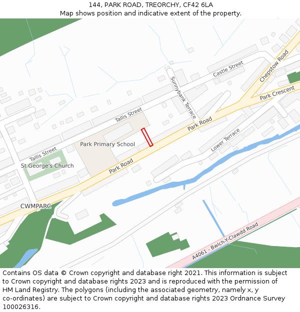 144, PARK ROAD, TREORCHY, CF42 6LA: Location map and indicative extent of plot