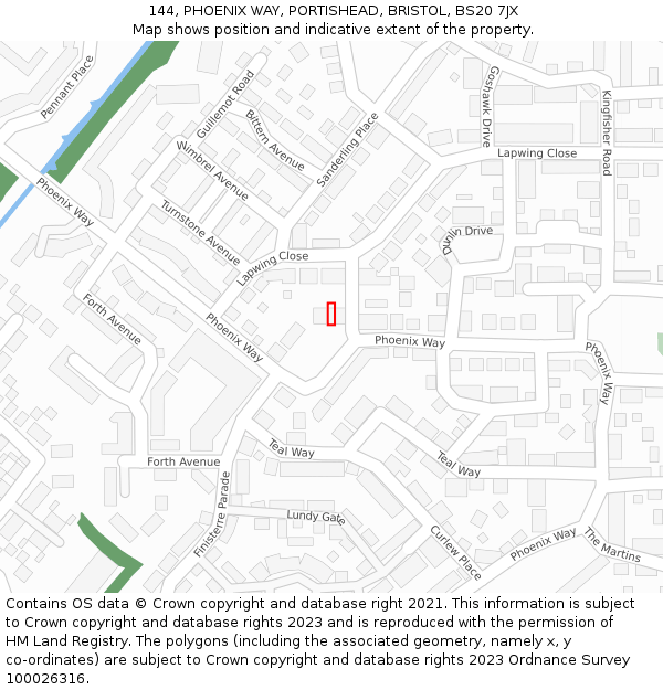144, PHOENIX WAY, PORTISHEAD, BRISTOL, BS20 7JX: Location map and indicative extent of plot