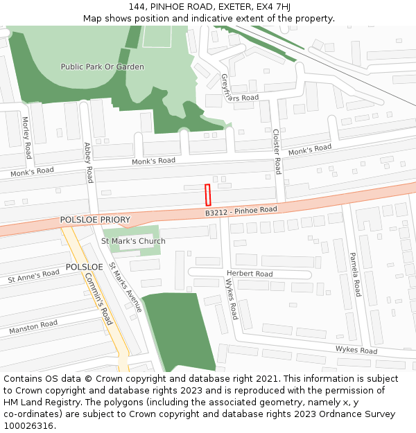 144, PINHOE ROAD, EXETER, EX4 7HJ: Location map and indicative extent of plot