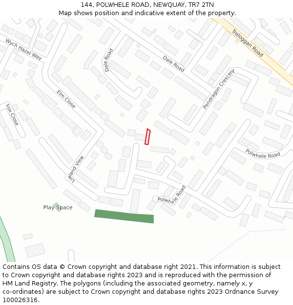 144, POLWHELE ROAD, NEWQUAY, TR7 2TN: Location map and indicative extent of plot
