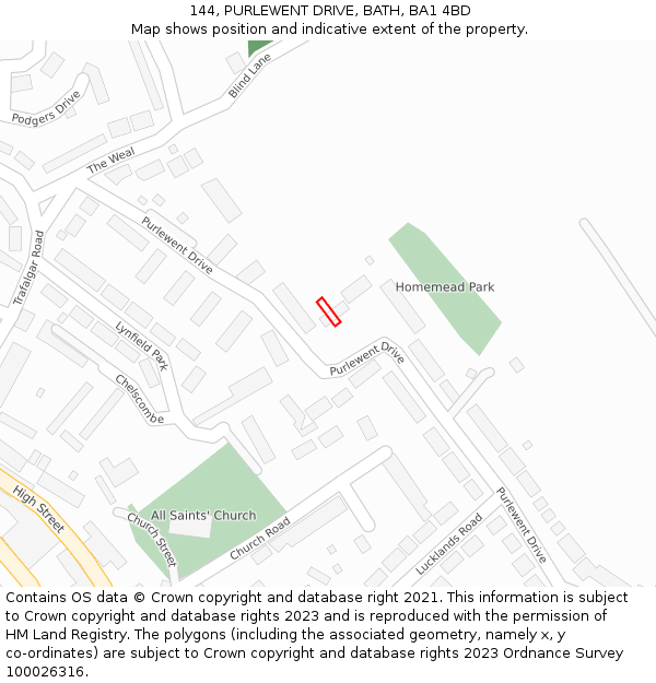 144, PURLEWENT DRIVE, BATH, BA1 4BD: Location map and indicative extent of plot