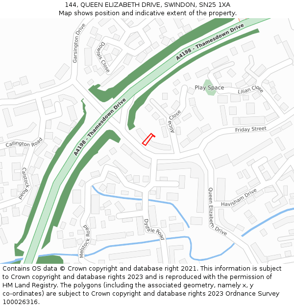 144, QUEEN ELIZABETH DRIVE, SWINDON, SN25 1XA: Location map and indicative extent of plot