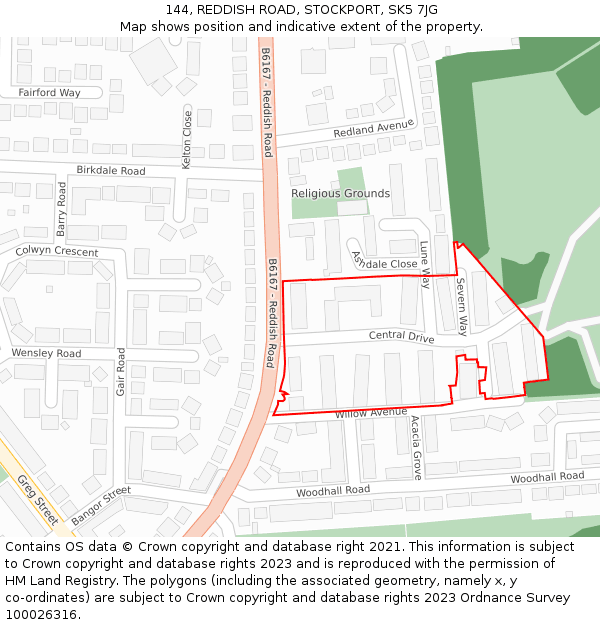 144, REDDISH ROAD, STOCKPORT, SK5 7JG: Location map and indicative extent of plot