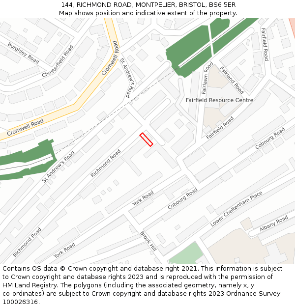 144, RICHMOND ROAD, MONTPELIER, BRISTOL, BS6 5ER: Location map and indicative extent of plot