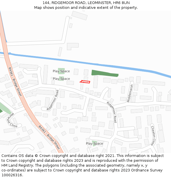 144, RIDGEMOOR ROAD, LEOMINSTER, HR6 8UN: Location map and indicative extent of plot