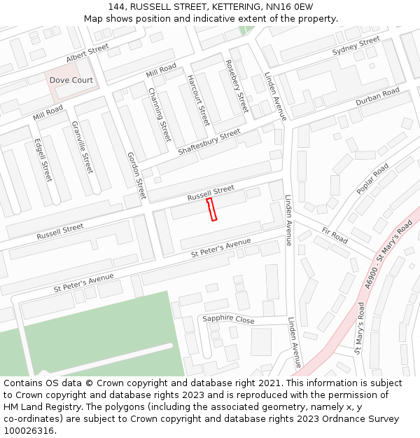 144, RUSSELL STREET, KETTERING, NN16 0EW: Location map and indicative extent of plot