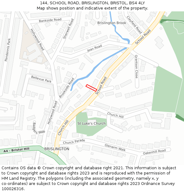 144, SCHOOL ROAD, BRISLINGTON, BRISTOL, BS4 4LY: Location map and indicative extent of plot