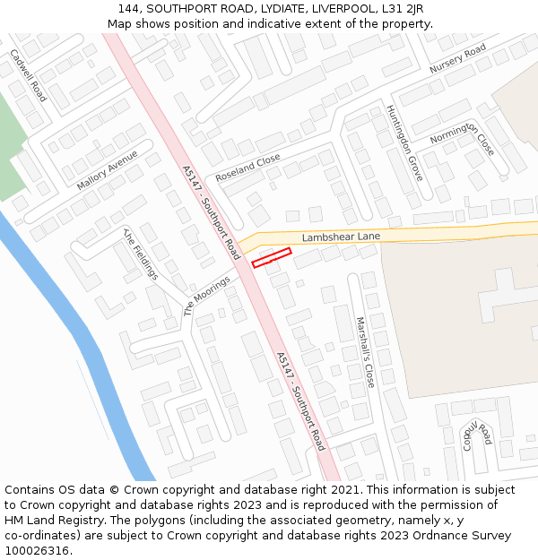 144, SOUTHPORT ROAD, LYDIATE, LIVERPOOL, L31 2JR: Location map and indicative extent of plot