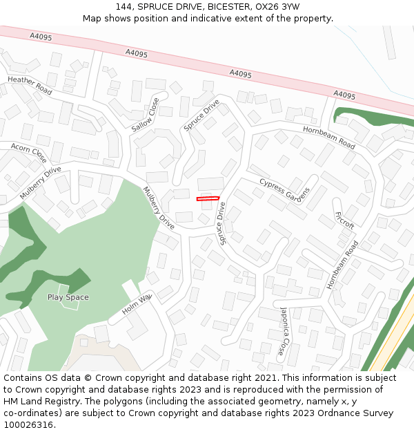 144, SPRUCE DRIVE, BICESTER, OX26 3YW: Location map and indicative extent of plot