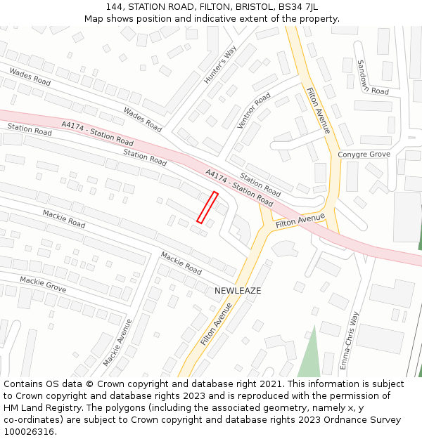 144, STATION ROAD, FILTON, BRISTOL, BS34 7JL: Location map and indicative extent of plot