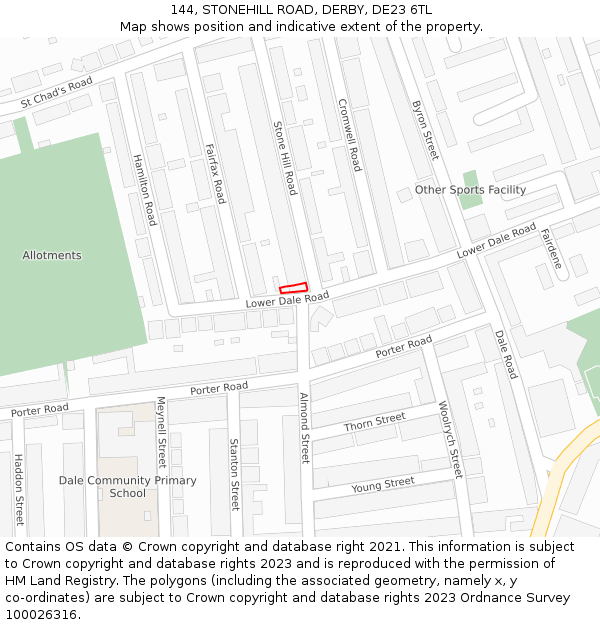144, STONEHILL ROAD, DERBY, DE23 6TL: Location map and indicative extent of plot