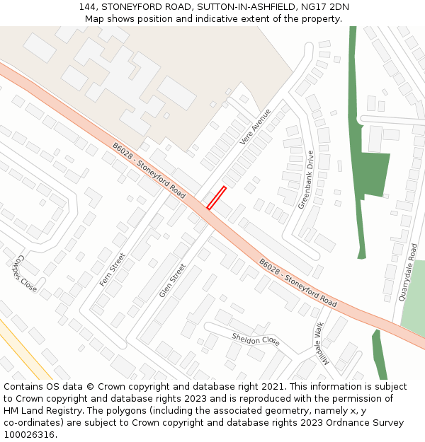 144, STONEYFORD ROAD, SUTTON-IN-ASHFIELD, NG17 2DN: Location map and indicative extent of plot