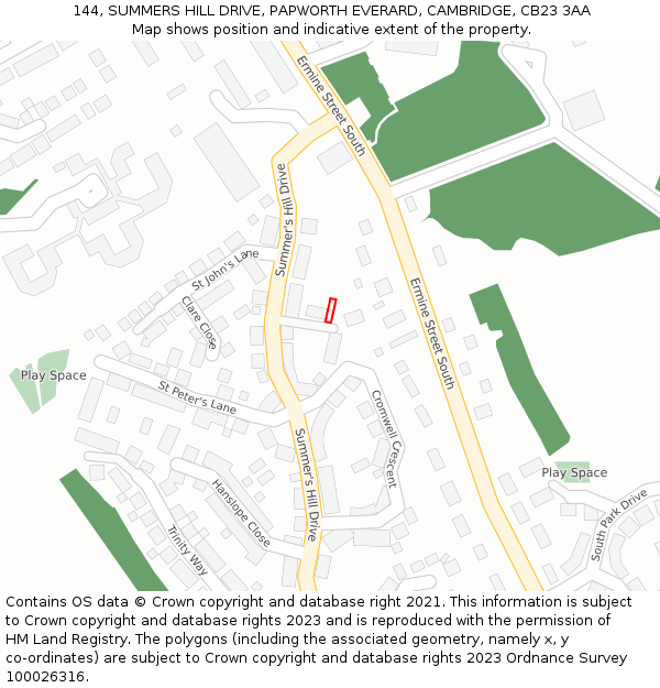 144, SUMMERS HILL DRIVE, PAPWORTH EVERARD, CAMBRIDGE, CB23 3AA: Location map and indicative extent of plot