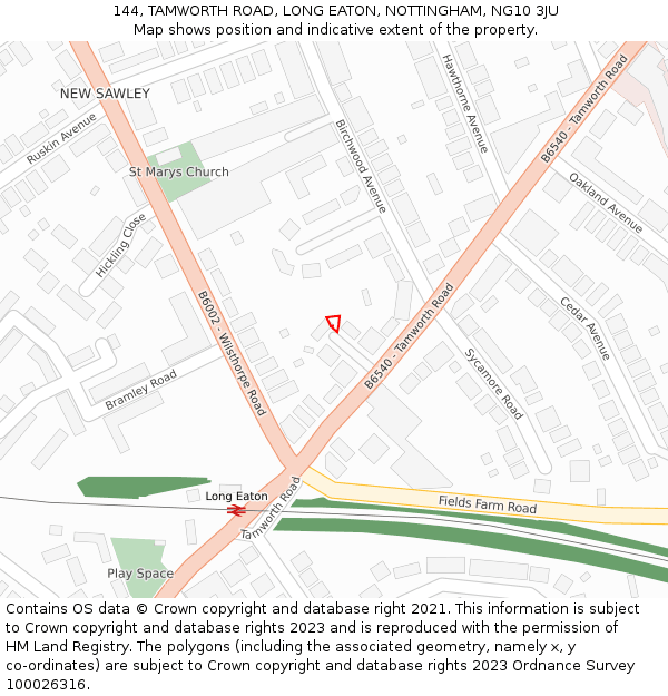 144, TAMWORTH ROAD, LONG EATON, NOTTINGHAM, NG10 3JU: Location map and indicative extent of plot