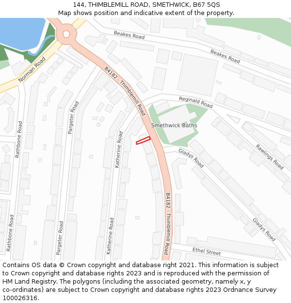144, THIMBLEMILL ROAD, SMETHWICK, B67 5QS: Location map and indicative extent of plot