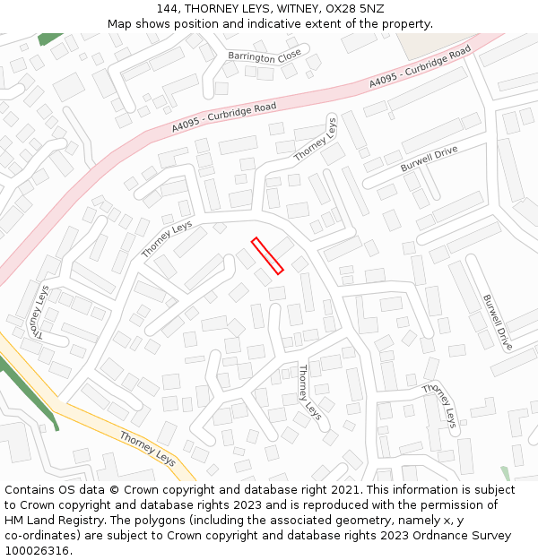 144, THORNEY LEYS, WITNEY, OX28 5NZ: Location map and indicative extent of plot