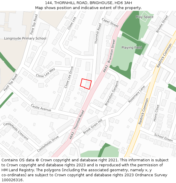144, THORNHILL ROAD, BRIGHOUSE, HD6 3AH: Location map and indicative extent of plot