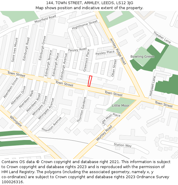 144, TOWN STREET, ARMLEY, LEEDS, LS12 3JG: Location map and indicative extent of plot