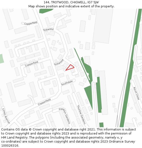 144, TROTWOOD, CHIGWELL, IG7 5JW: Location map and indicative extent of plot