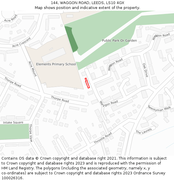 144, WAGGON ROAD, LEEDS, LS10 4GX: Location map and indicative extent of plot