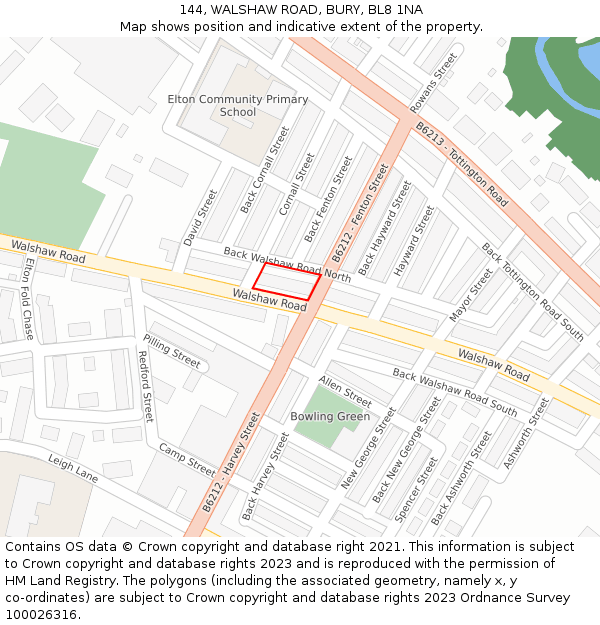 144, WALSHAW ROAD, BURY, BL8 1NA: Location map and indicative extent of plot