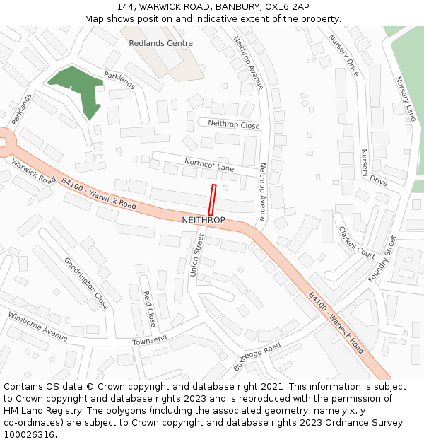 144, WARWICK ROAD, BANBURY, OX16 2AP: Location map and indicative extent of plot