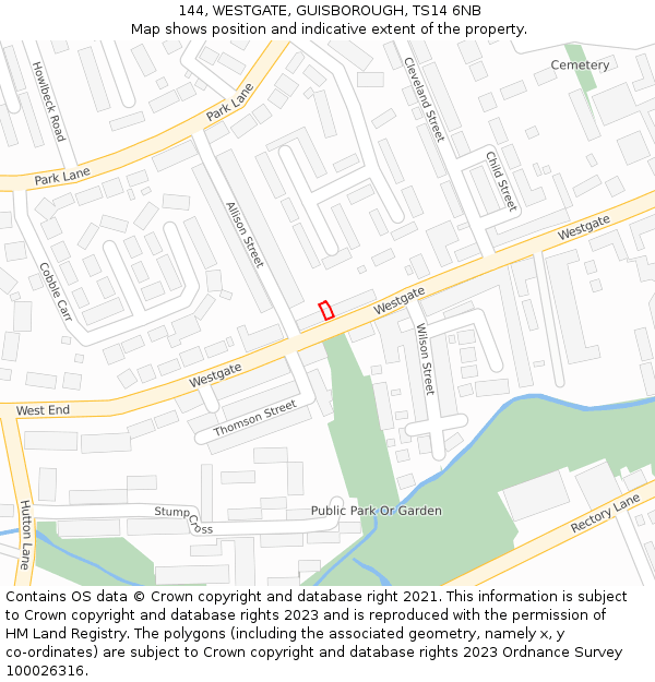 144, WESTGATE, GUISBOROUGH, TS14 6NB: Location map and indicative extent of plot