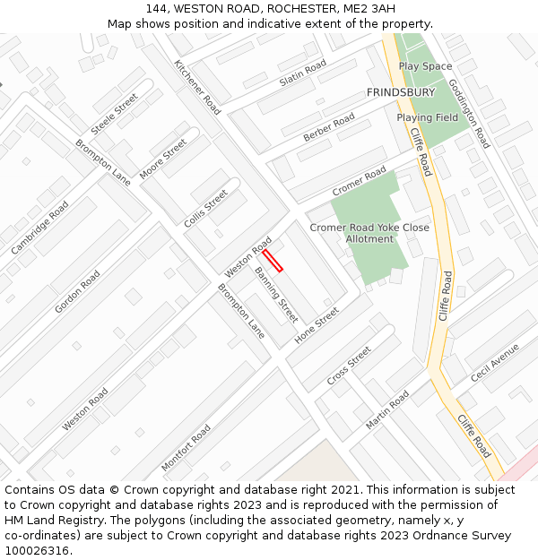 144, WESTON ROAD, ROCHESTER, ME2 3AH: Location map and indicative extent of plot