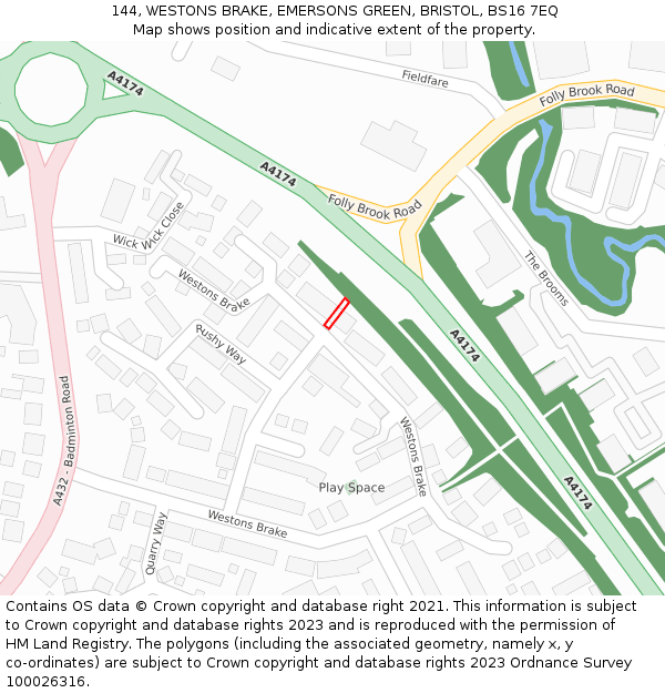 144, WESTONS BRAKE, EMERSONS GREEN, BRISTOL, BS16 7EQ: Location map and indicative extent of plot