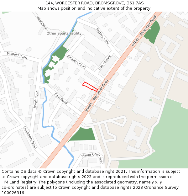 144, WORCESTER ROAD, BROMSGROVE, B61 7AS: Location map and indicative extent of plot