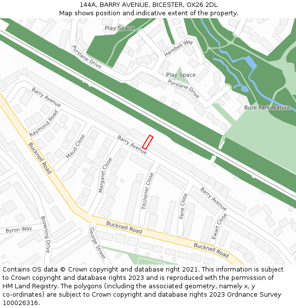 144A, BARRY AVENUE, BICESTER, OX26 2DL: Location map and indicative extent of plot