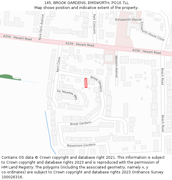 145, BROOK GARDENS, EMSWORTH, PO10 7LL: Location map and indicative extent of plot