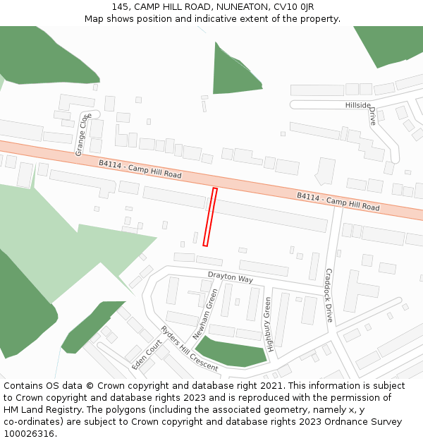 145, CAMP HILL ROAD, NUNEATON, CV10 0JR: Location map and indicative extent of plot