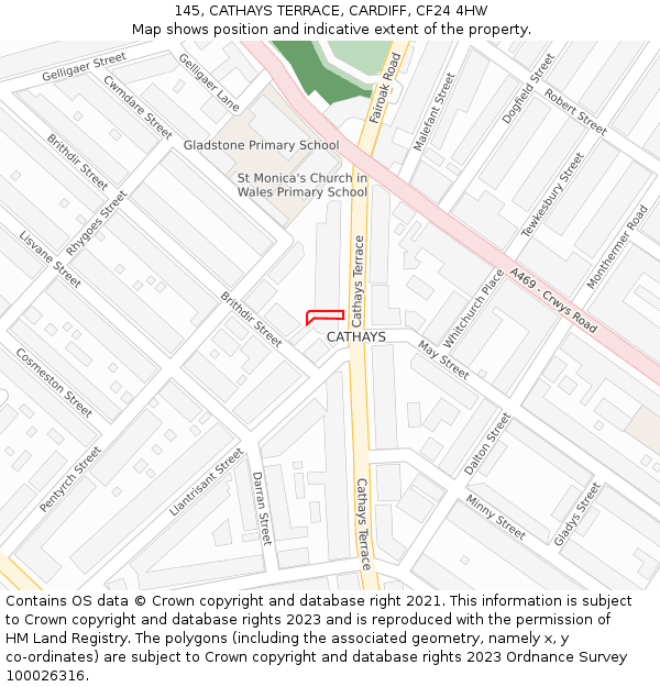 145, CATHAYS TERRACE, CARDIFF, CF24 4HW: Location map and indicative extent of plot