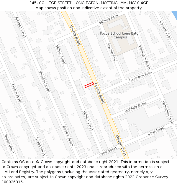 145, COLLEGE STREET, LONG EATON, NOTTINGHAM, NG10 4GE: Location map and indicative extent of plot