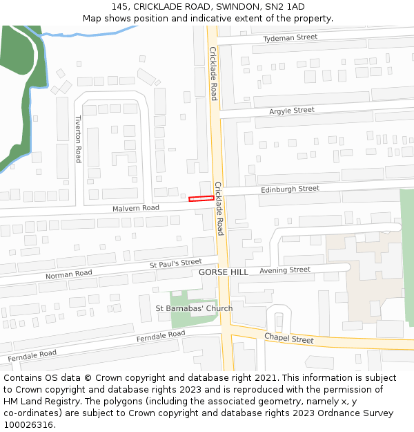 145, CRICKLADE ROAD, SWINDON, SN2 1AD: Location map and indicative extent of plot