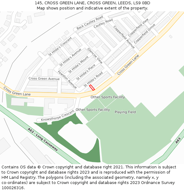 145, CROSS GREEN LANE, CROSS GREEN, LEEDS, LS9 0BD: Location map and indicative extent of plot