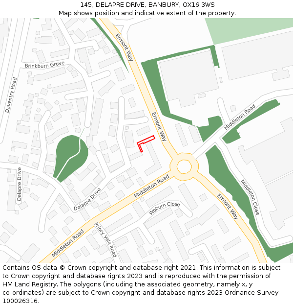 145, DELAPRE DRIVE, BANBURY, OX16 3WS: Location map and indicative extent of plot
