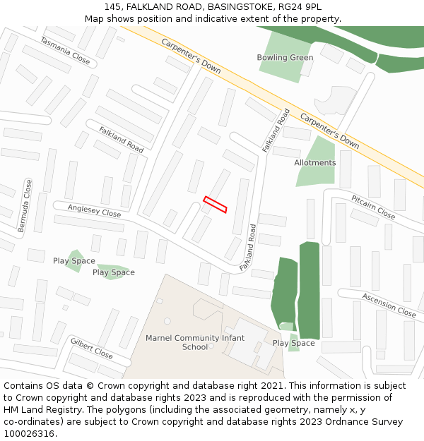 145, FALKLAND ROAD, BASINGSTOKE, RG24 9PL: Location map and indicative extent of plot