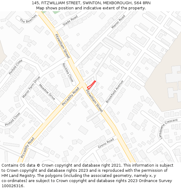 145, FITZWILLIAM STREET, SWINTON, MEXBOROUGH, S64 8RN: Location map and indicative extent of plot
