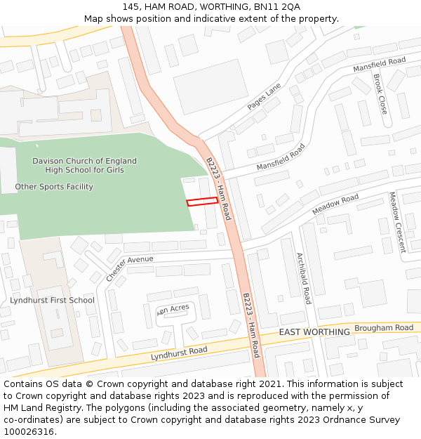 145, HAM ROAD, WORTHING, BN11 2QA: Location map and indicative extent of plot