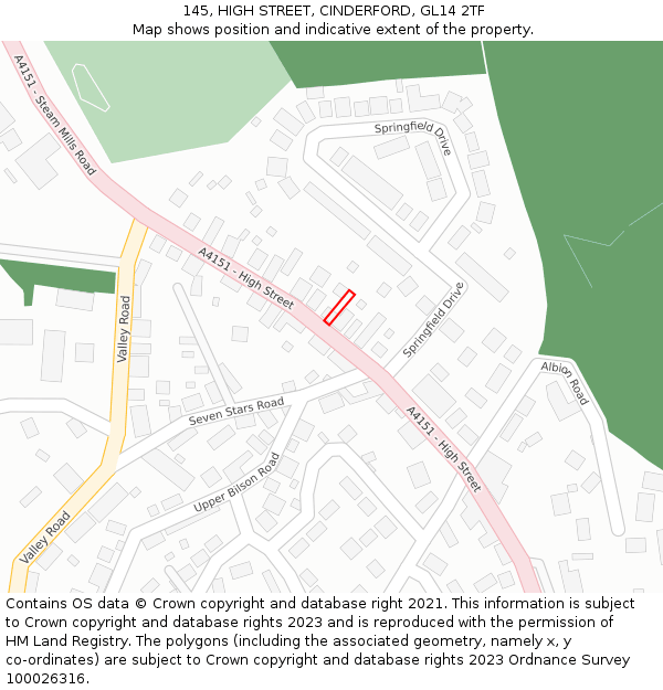 145, HIGH STREET, CINDERFORD, GL14 2TF: Location map and indicative extent of plot