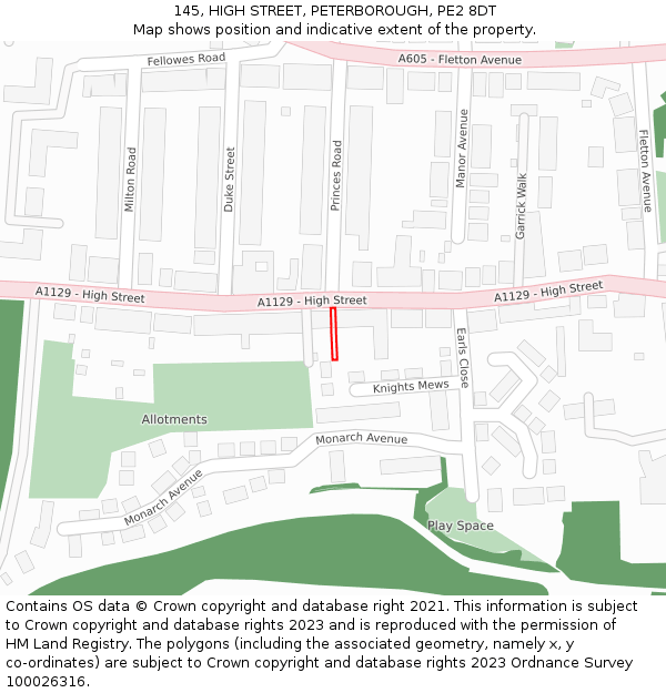 145, HIGH STREET, PETERBOROUGH, PE2 8DT: Location map and indicative extent of plot