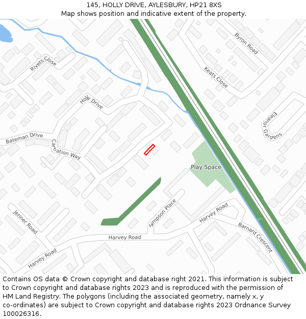 145, HOLLY DRIVE, AYLESBURY, HP21 8XS: Location map and indicative extent of plot