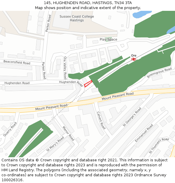 145, HUGHENDEN ROAD, HASTINGS, TN34 3TA: Location map and indicative extent of plot