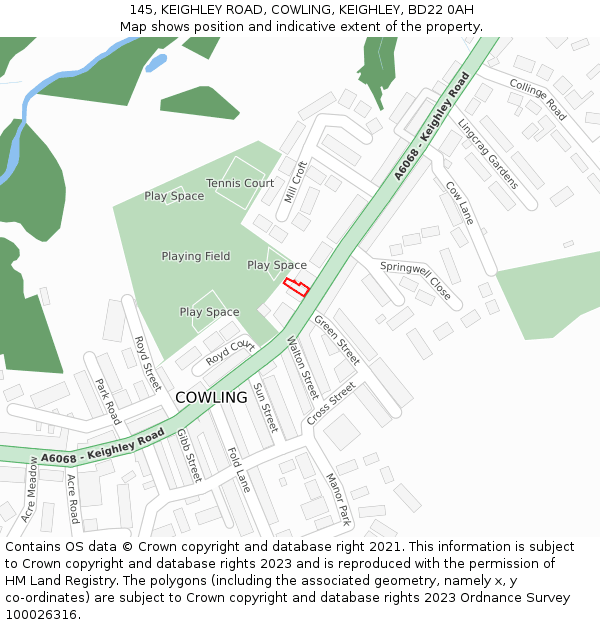 145, KEIGHLEY ROAD, COWLING, KEIGHLEY, BD22 0AH: Location map and indicative extent of plot