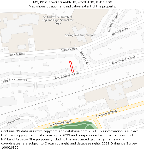 145, KING EDWARD AVENUE, WORTHING, BN14 8DG: Location map and indicative extent of plot