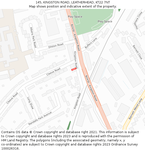 145, KINGSTON ROAD, LEATHERHEAD, KT22 7NT: Location map and indicative extent of plot