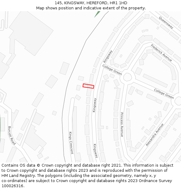 145, KINGSWAY, HEREFORD, HR1 1HD: Location map and indicative extent of plot